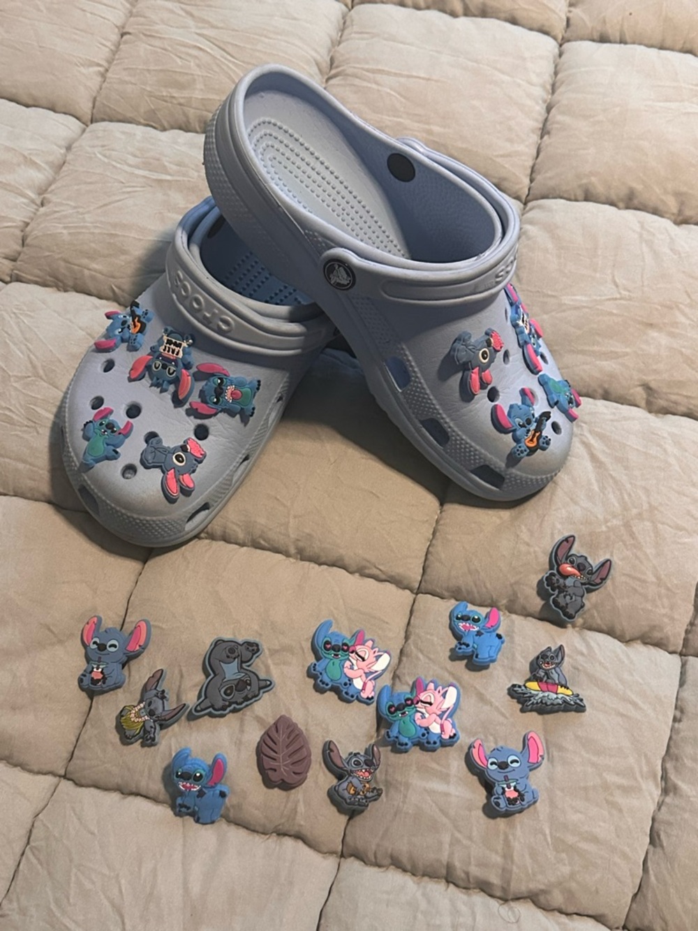 CROCS Light Blue Kids Clogs with Stitch Charms